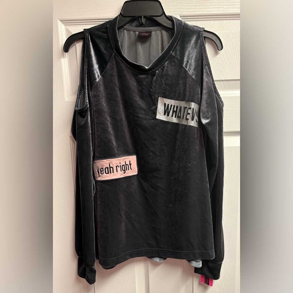 NWT Material Girl Cold Shoulder Velour Top Size Large